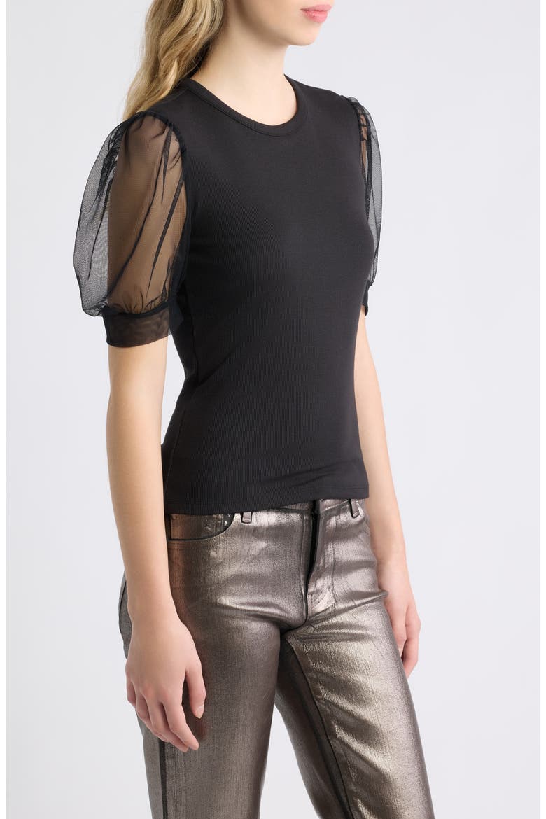 The Tulle Sleeve Top, Alternate, color, BLACK