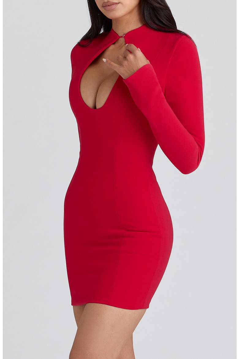 Lotus Long Sleeve Keyhole Cocktail Minidress, Alternate, color, RED CREPE