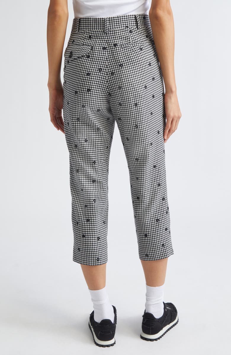 Comme des Garçons Girl Floral Embroidered Gingham Crop Tropical Weight Wool Blend Pants, Alternate, color, Black / Black / White