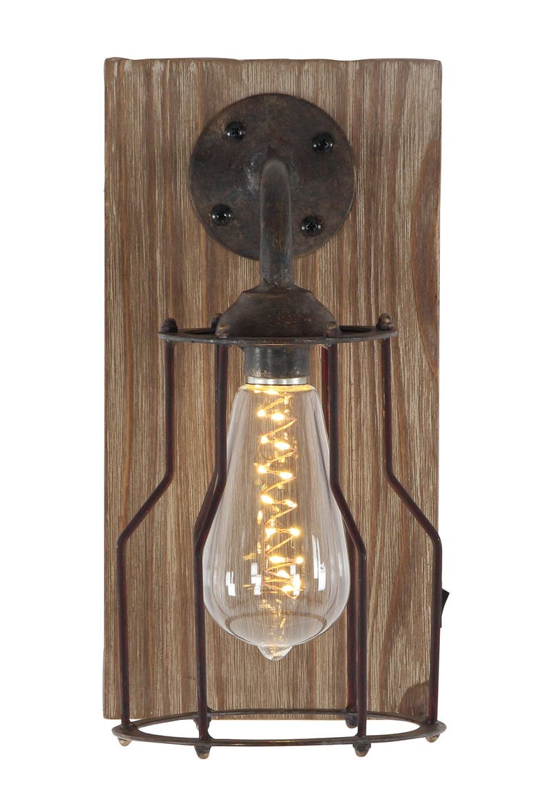 Brown Metal Geometric Wall Sconce with LED Embedded Bulb, Main, color, BROWN
