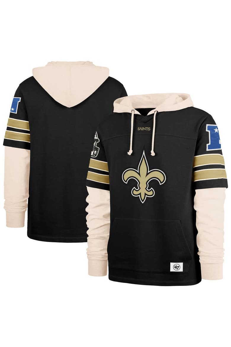 Men's '47  Black New Orleans Saints Split Zone Cornerback Duo Hoodie, Main, color, Black