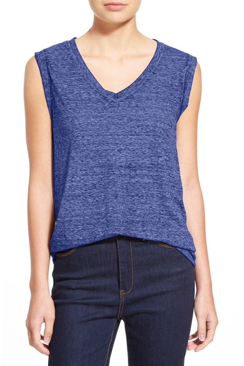 Roll Sleeve V-Neck Tee, Main, color, BLUE CLEMATIS