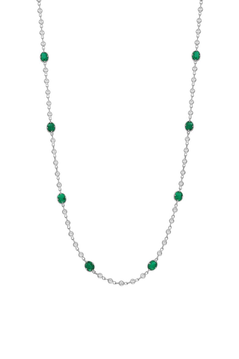 El Mar Emerald & Diamond Station Necklace, Main, color, 18K WHITE GOLD