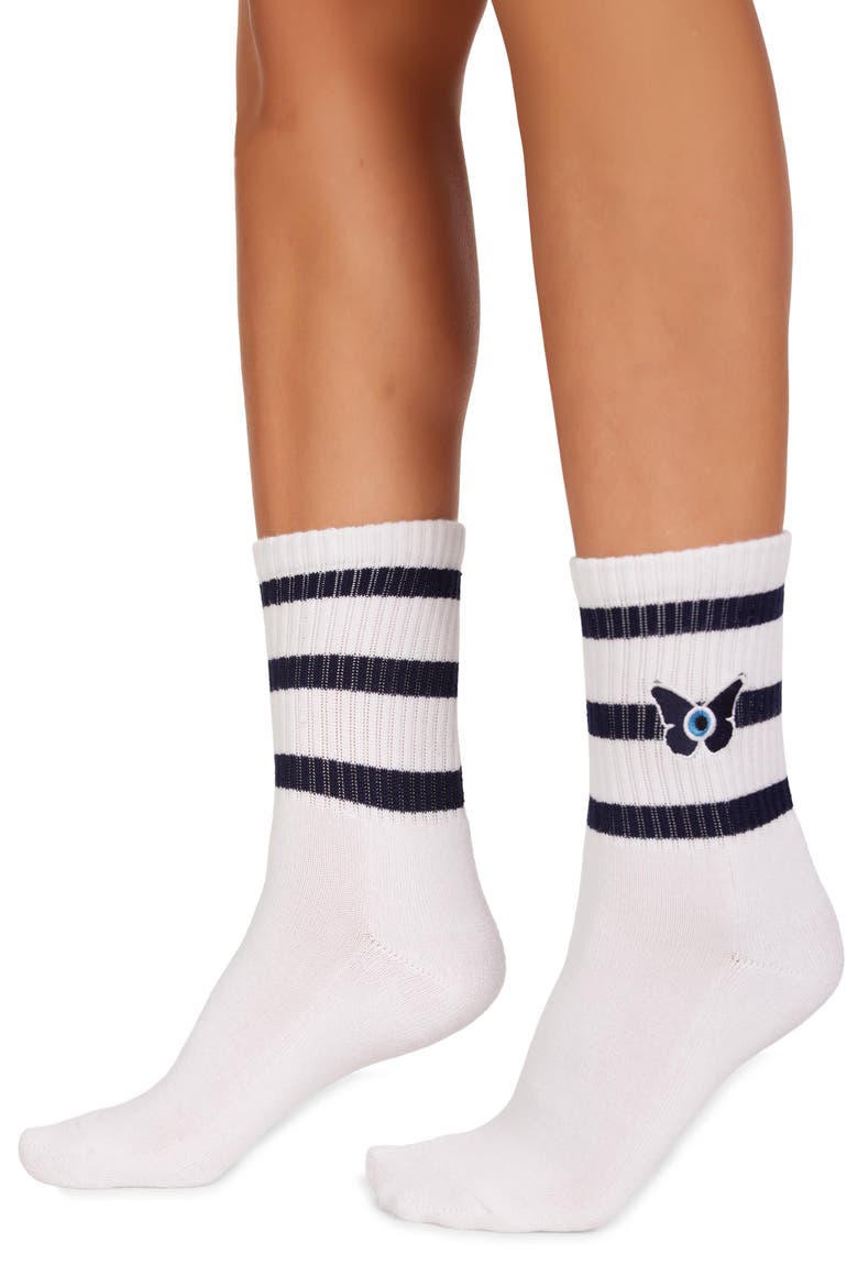 Sariah Evil Eye Butterfly Midi Socks, Alternate, color, White