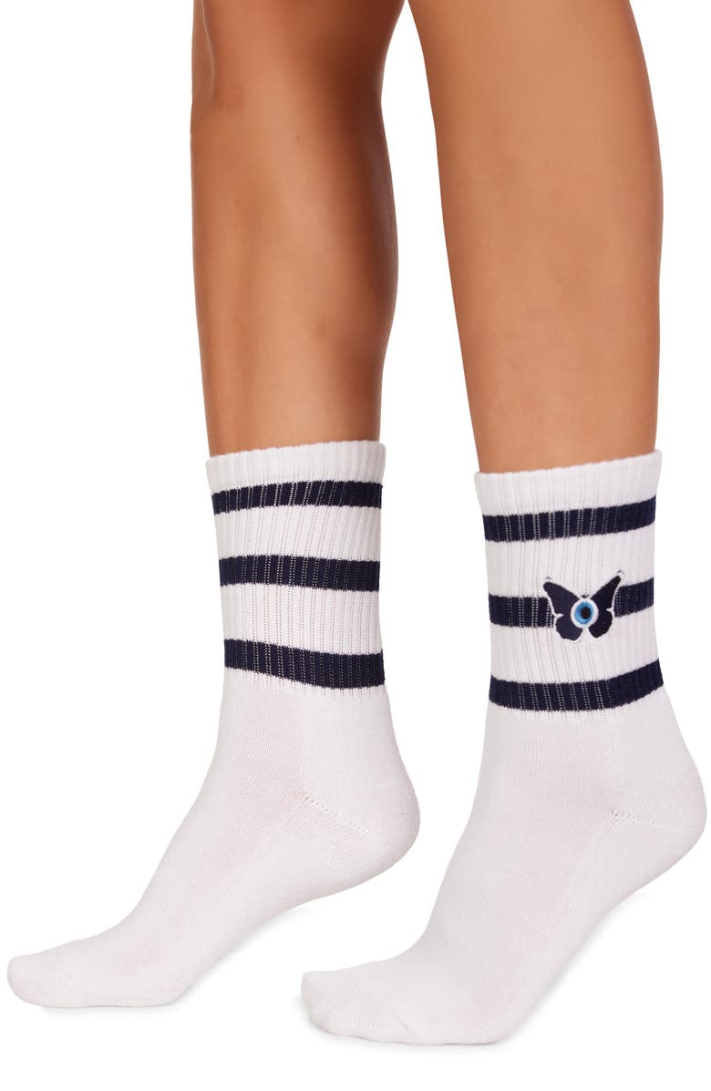 Lauren Moshi Sariah Evil Eye Butterfly Midi Socks, Alternate, color, White