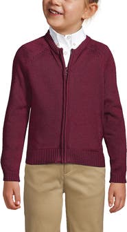 Lands' End School Uniform Girls Cotton Modal Zip-front Cardigan Sweater