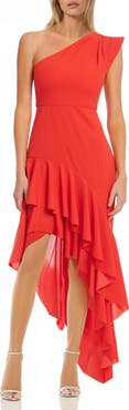 Jewel Badgley Mischka Ruffle One-Shoulder Asymmetric Hem Cocktail Dress