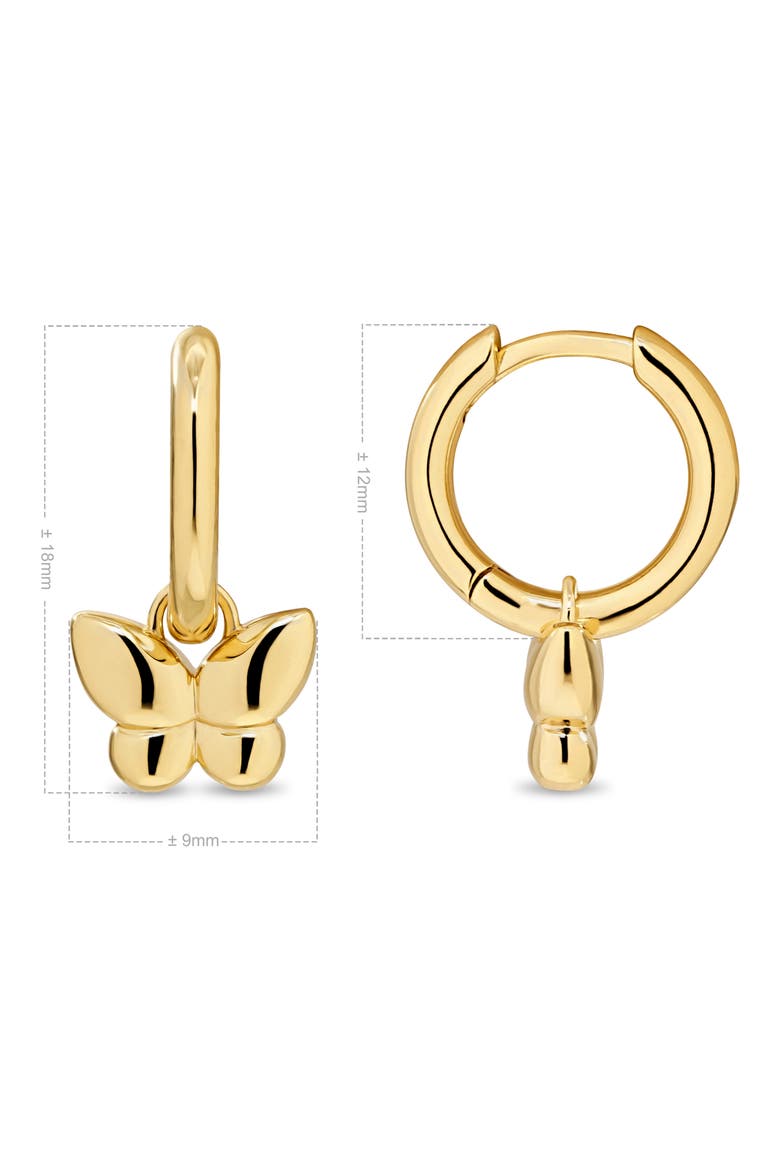 Butterfly Hoop Earrings in Rhodium Plated Sterling Silver, Alternate, color, GOLD