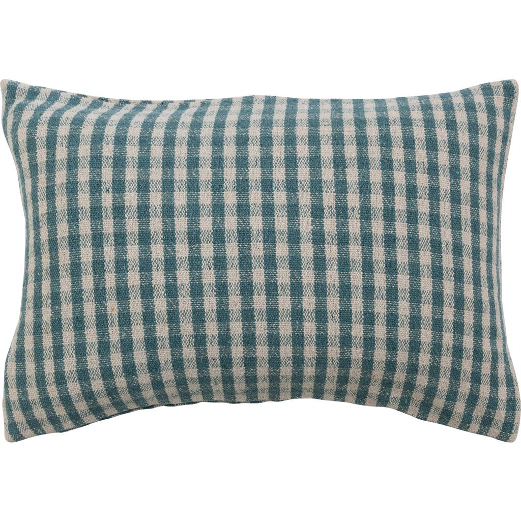 Storied Home Creative Co-op Woven Recycled Cotton Blend Lumbar Pillow Cover, Teal And White In Green