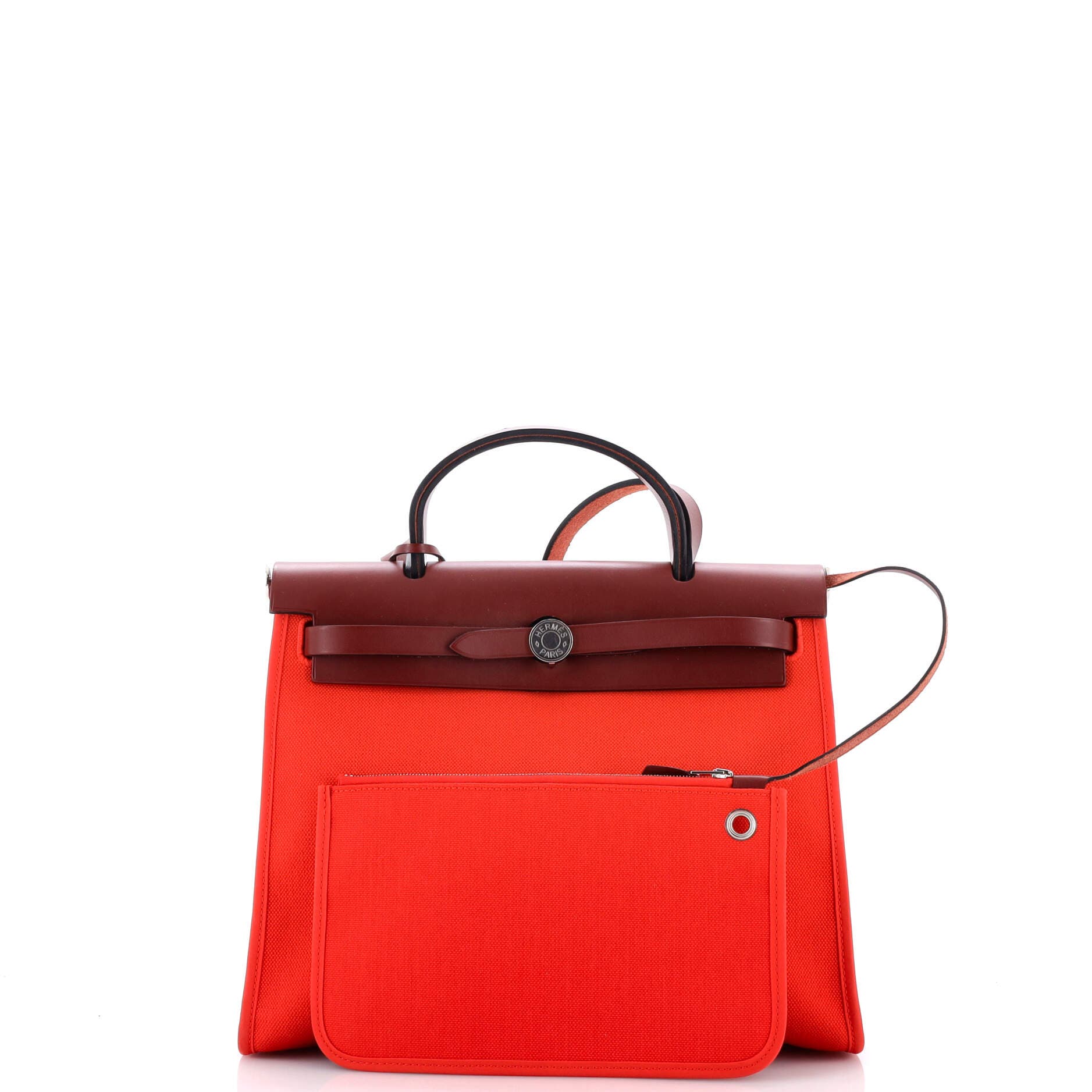 Pre-Owned Hermes Herbag Zip Leather and Toile 31, Alternate, color, Orange Poppy