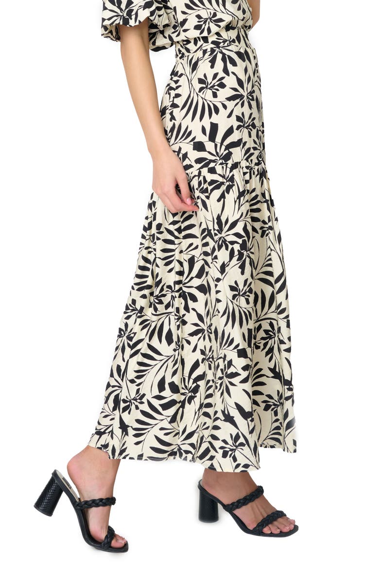 Playa Floral Tiered High Waist Maxi Skirt, Alternate, color, PARCHMENT/BLACK GRAPHIC PALM