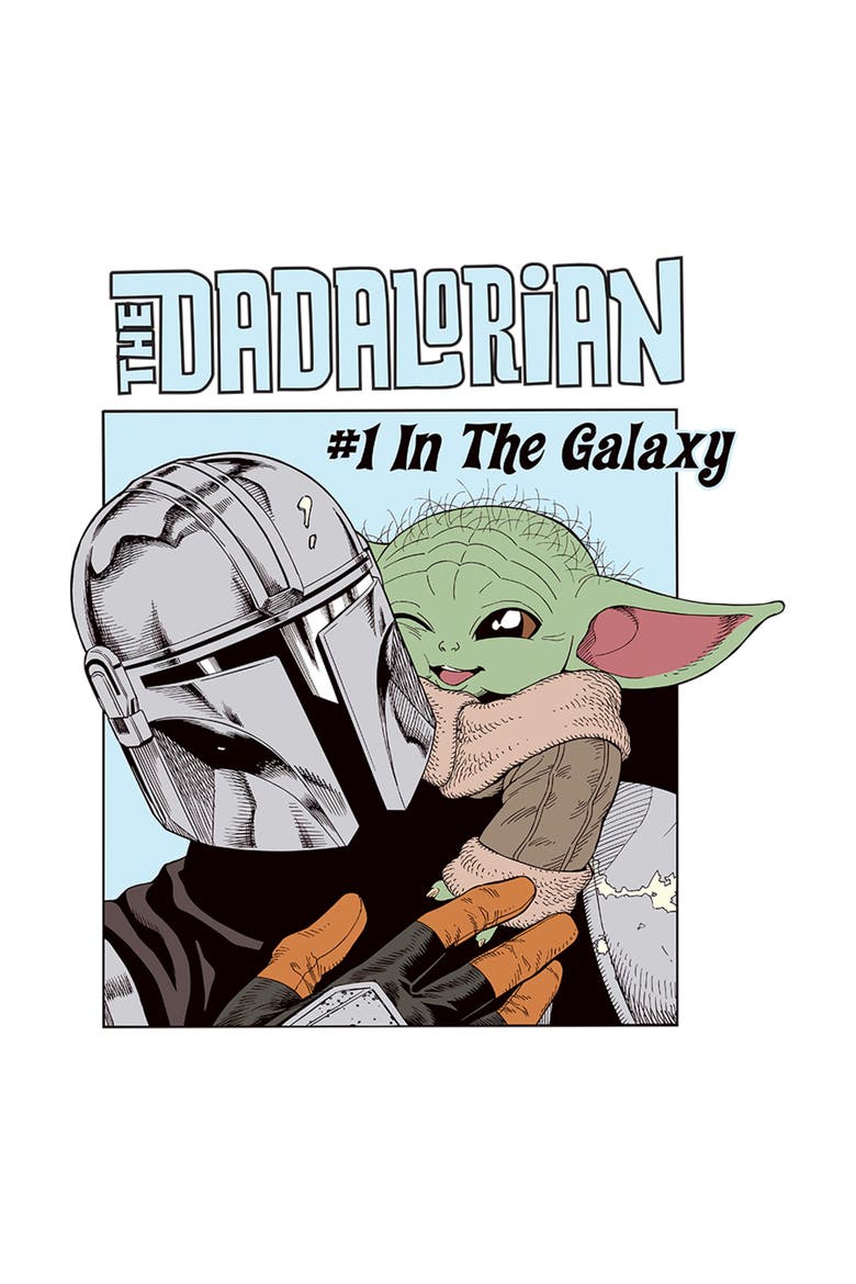 Mens Star Wars The Mandalorian The Dadalorian Number One Galaxy T Shirt, Alternate, color, White