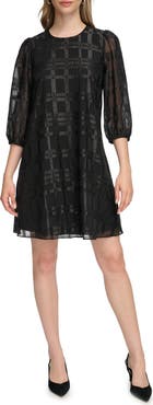 Calvin Klein Metallic Plaid Chiffon Trapeze Dress