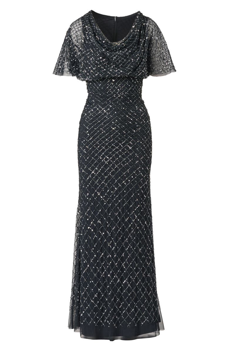 Adrianna Papell Beaded Cowl Neck Evening Gown, Alternate, color, Midnight
