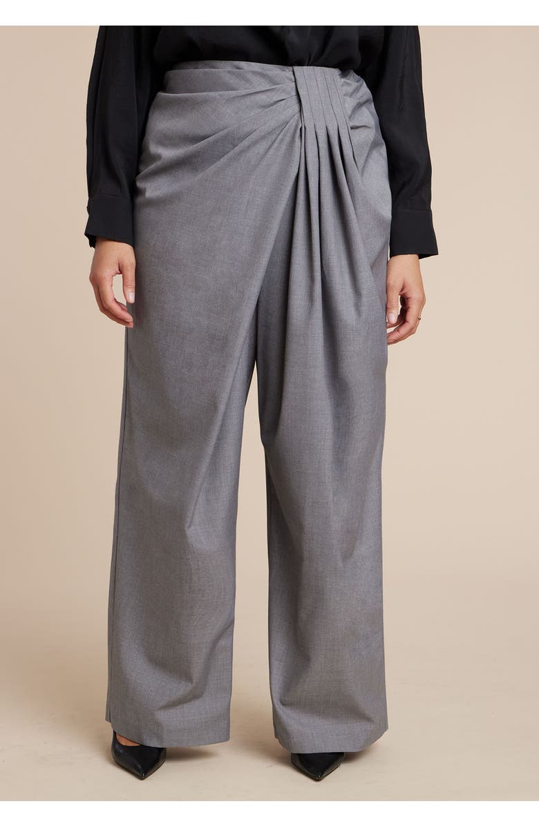 ELOQUII Draped Pleat Detail Trouser, Alternate, color, Marled Grey