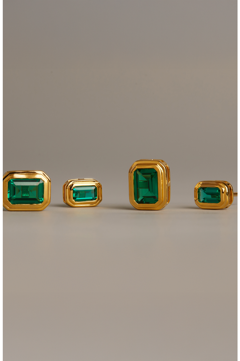 Lab Grown Emerald Heirloom Stud Earrings, Alternate, color, Yellow Gold Vermeil