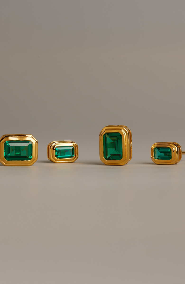 Aurate New York Lab Grown Emerald Heirloom Stud Earrings, Alternate, color, Green / Yellow