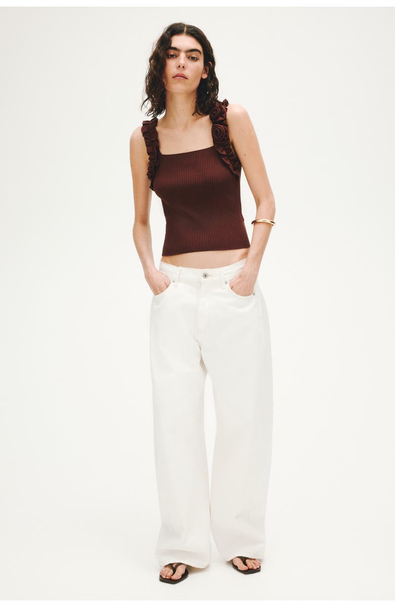 H&M Rose-appliquéd Rib-knit Top, Alternate, color, Rust Brown