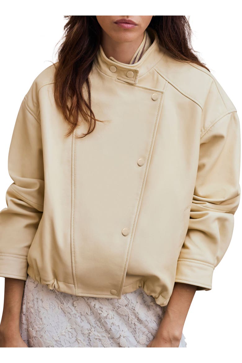 Leather Cropped Pilot Bomber Jacket, Main, color, Yellow