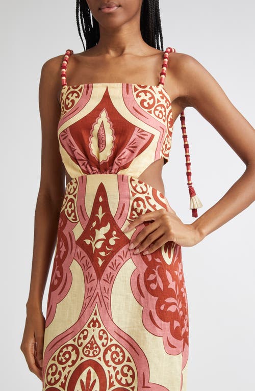 Johanna Ortiz Counter Rhythm Cutout Fringe Trim Linen Maxi Dress In Multi