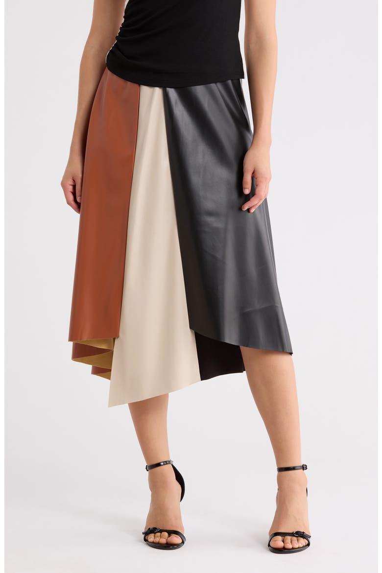 Paneled Faux Leather High-Low Skirt, Main, color, MULTI