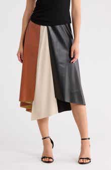 PATRIZIA LUCA Paneled Faux Leather High-Low Skirt