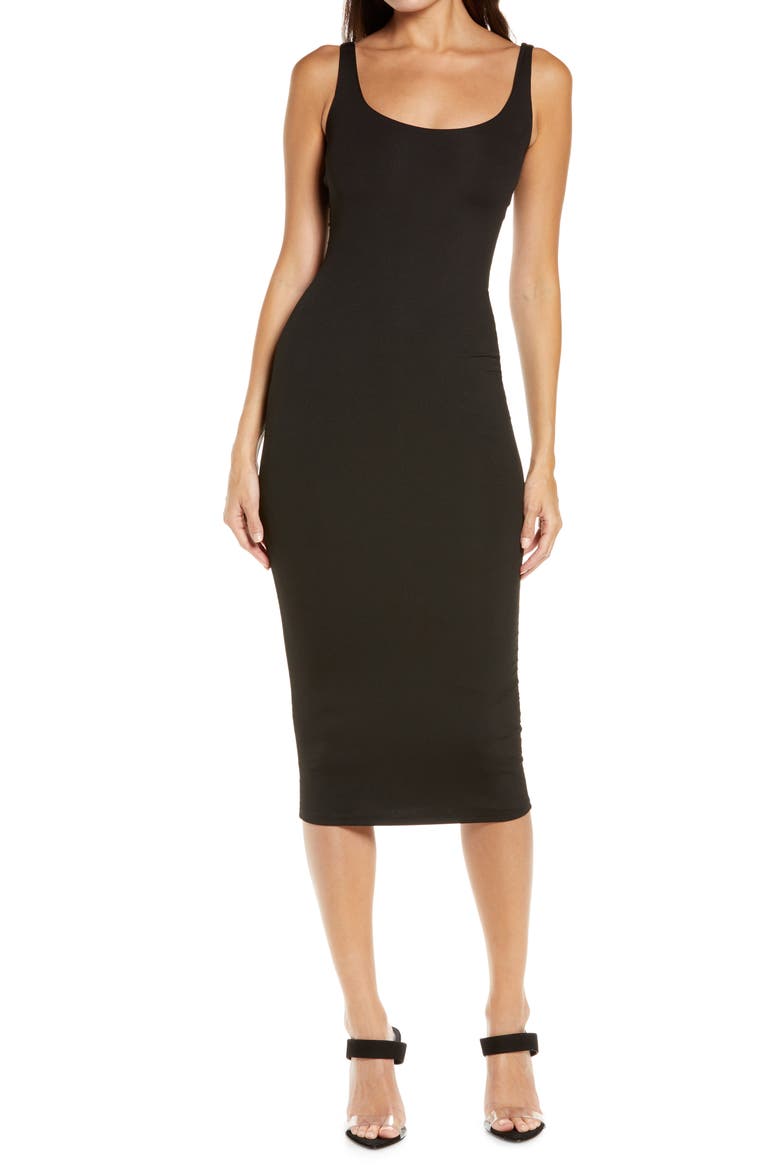 Scoop Neck Midi Dress, Alternate, color, BLACK