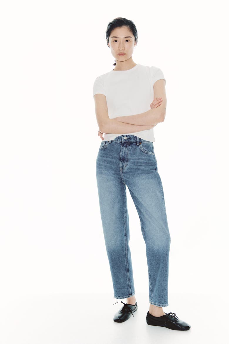 Mom Slim Fit High Waist Ankle Jeans, Alternate, color, Denim
