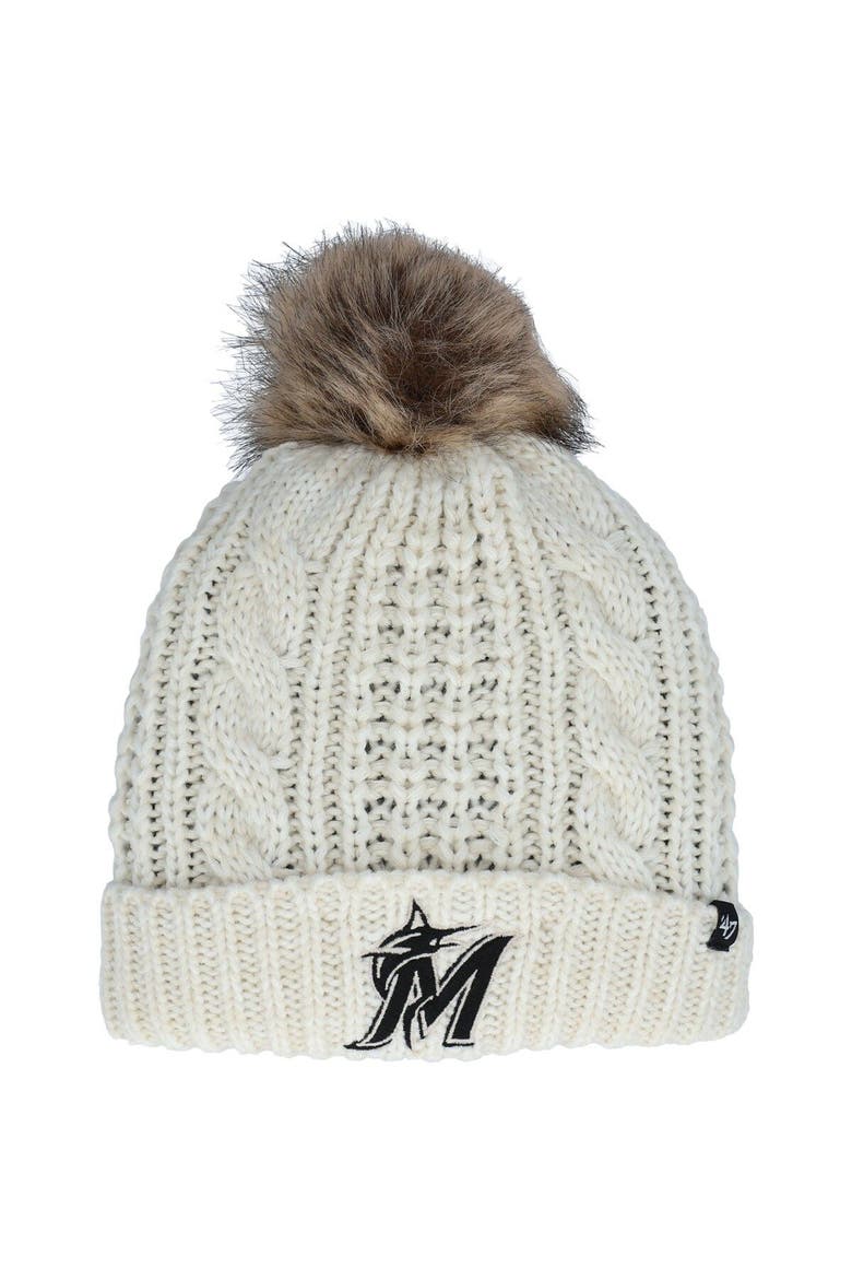 Women's '47 Cream Miami Marlins Meeko Cuffed Knit Hat with Pom, Main, color, Cream