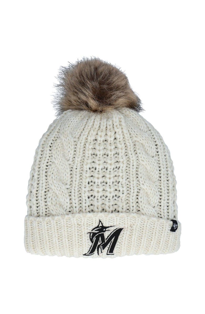 '47 Women's '47 Cream Miami Marlins Meeko Cuffed Knit Hat with Pom, Main, color, Cream