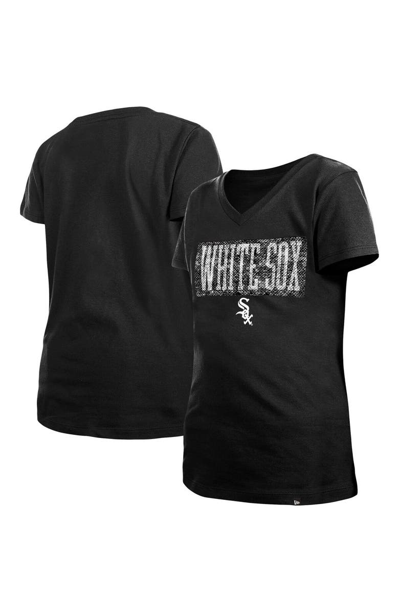 New Era Girls Youth New Era Black Chicago White Sox Flip Sequin Team V-Neck T-Shirt, Main, color, Black