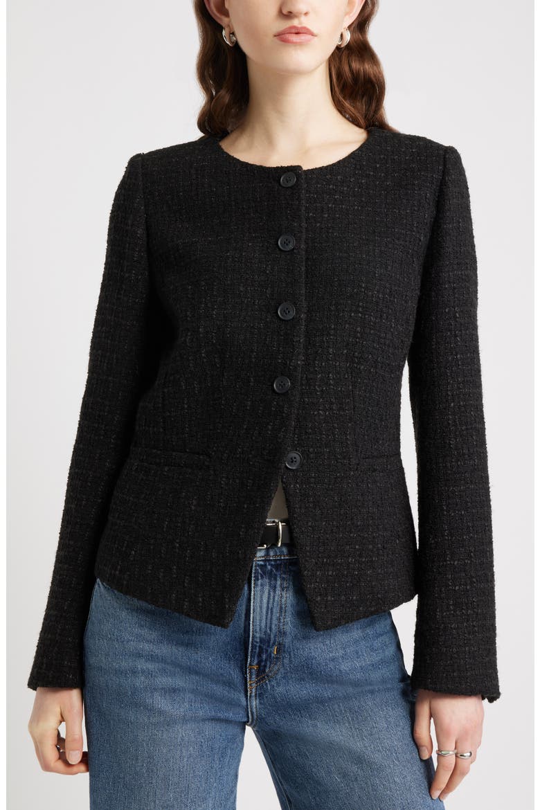 Cutaway Tweed Jacket, Main, color, BLACK