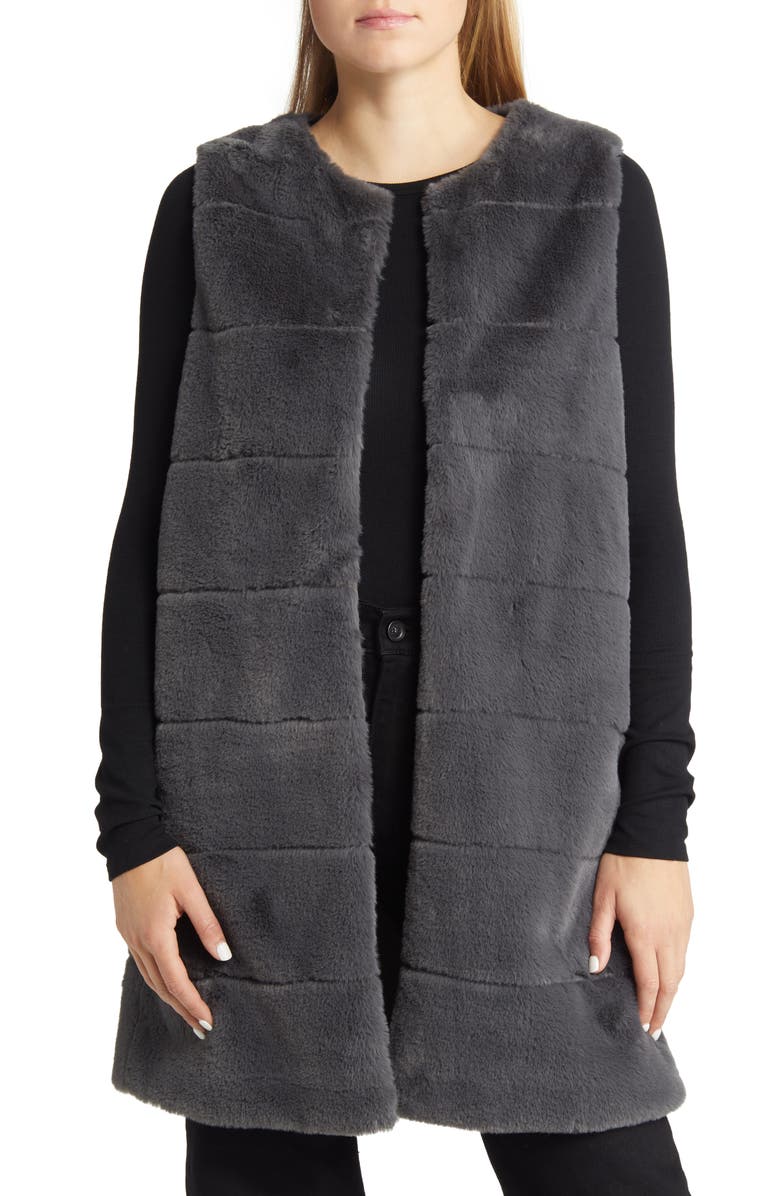 La Fiorentina Quilted Faux Fur Vest, Main, color, Grey