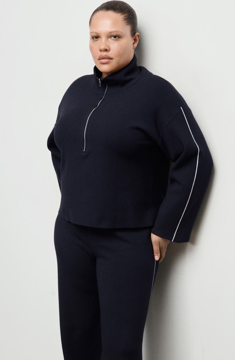 MANGO Contrast Stripe Straight Leg Pants, Alternate, color, Navy