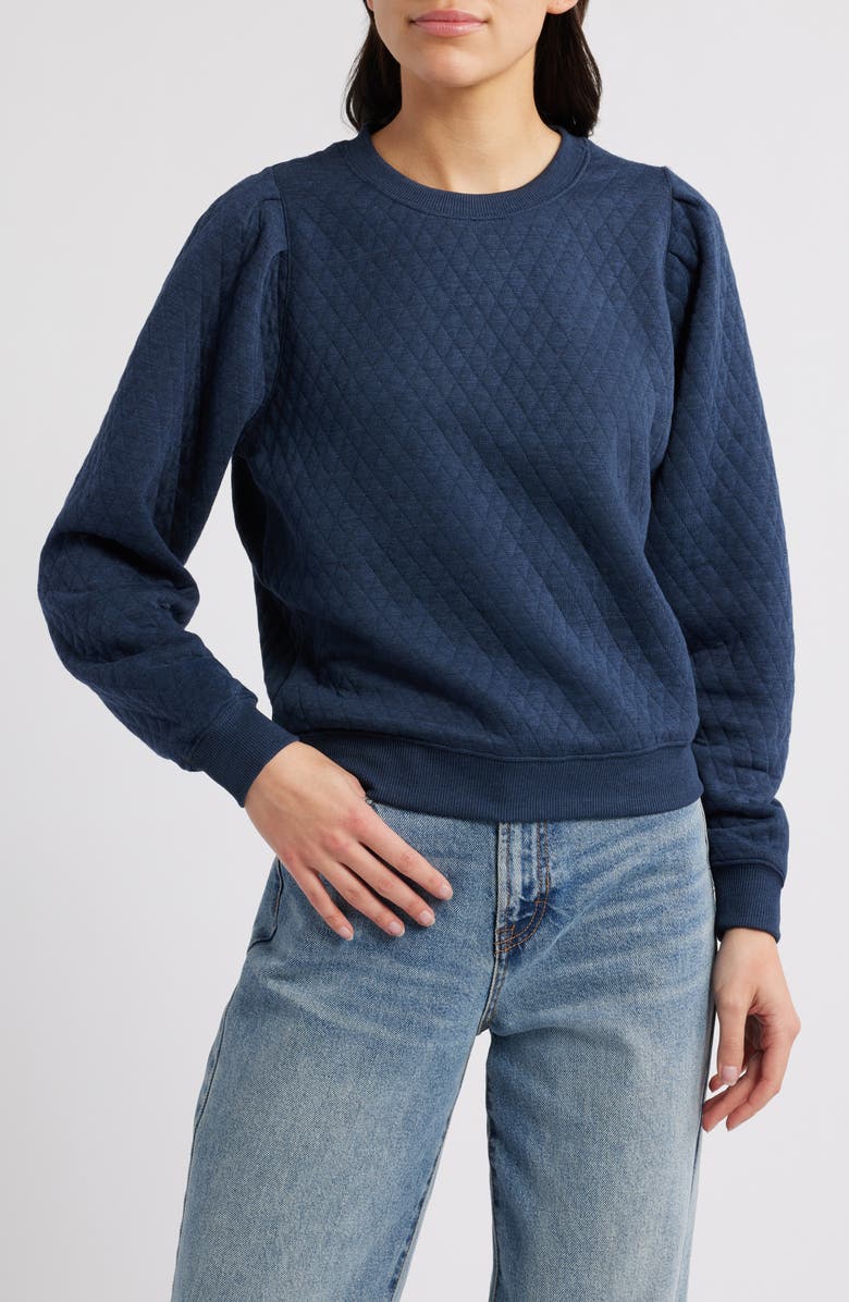 Marine Layer Corbet Quilted Sweatshirt, Main, color, Navy Heather