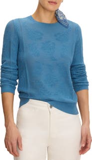 NIC+ZOE Floral Jacquard Lace Inset Pointelle Sweater