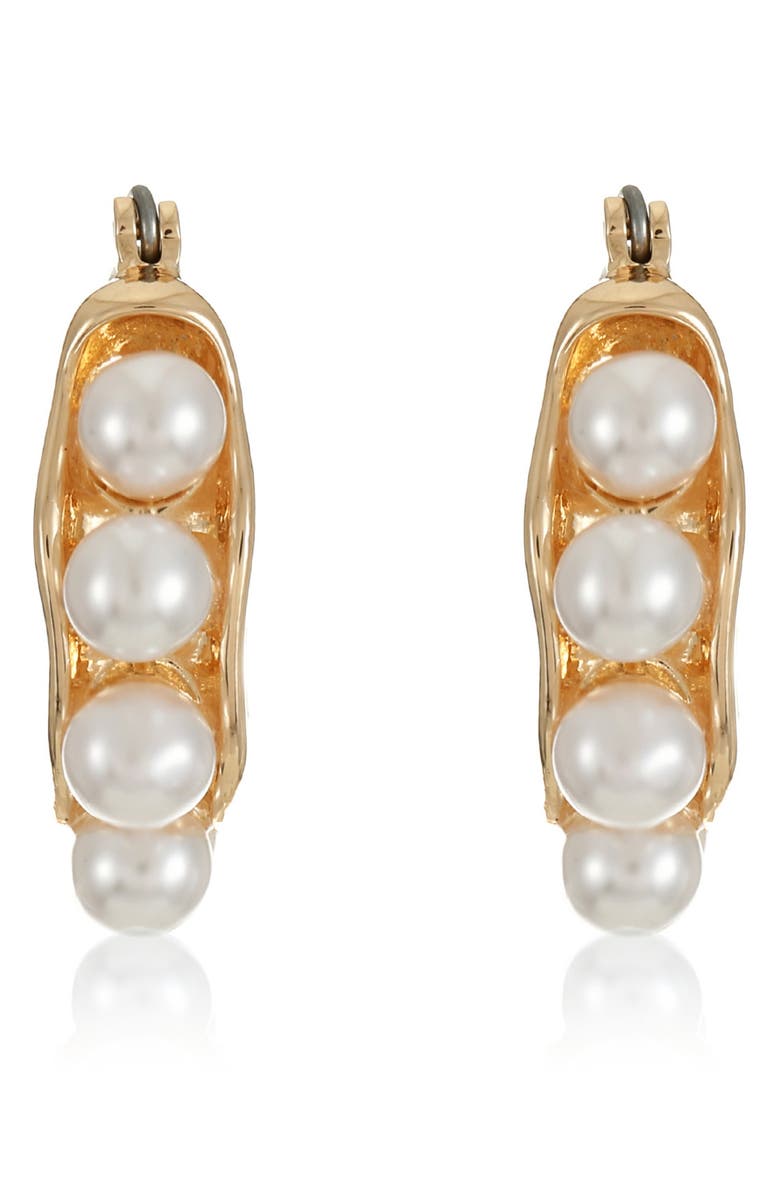 Ettika Baby Faux Pearl Hoop Earrings, Alternate, color, Gold