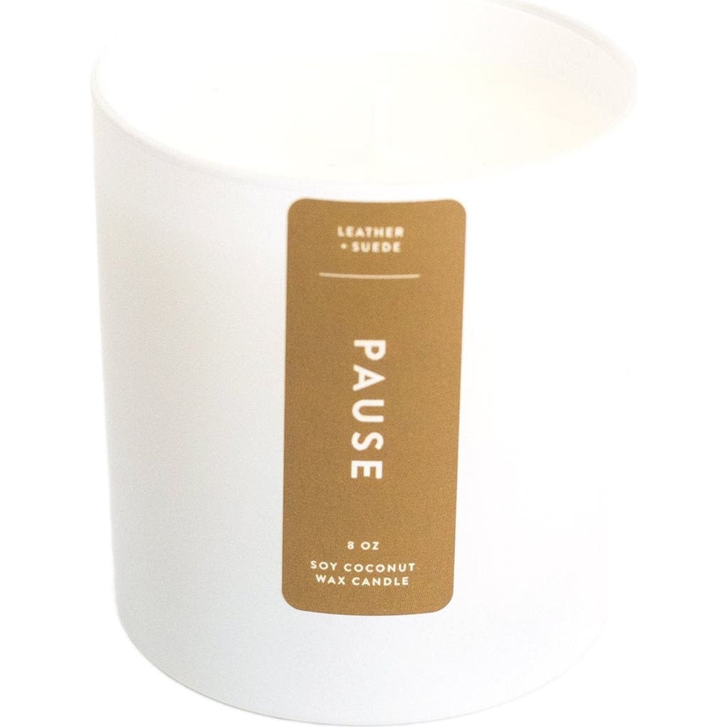 Joy Paper Co. Pause Leather Suede Coconut Soy Candle In White With Gold