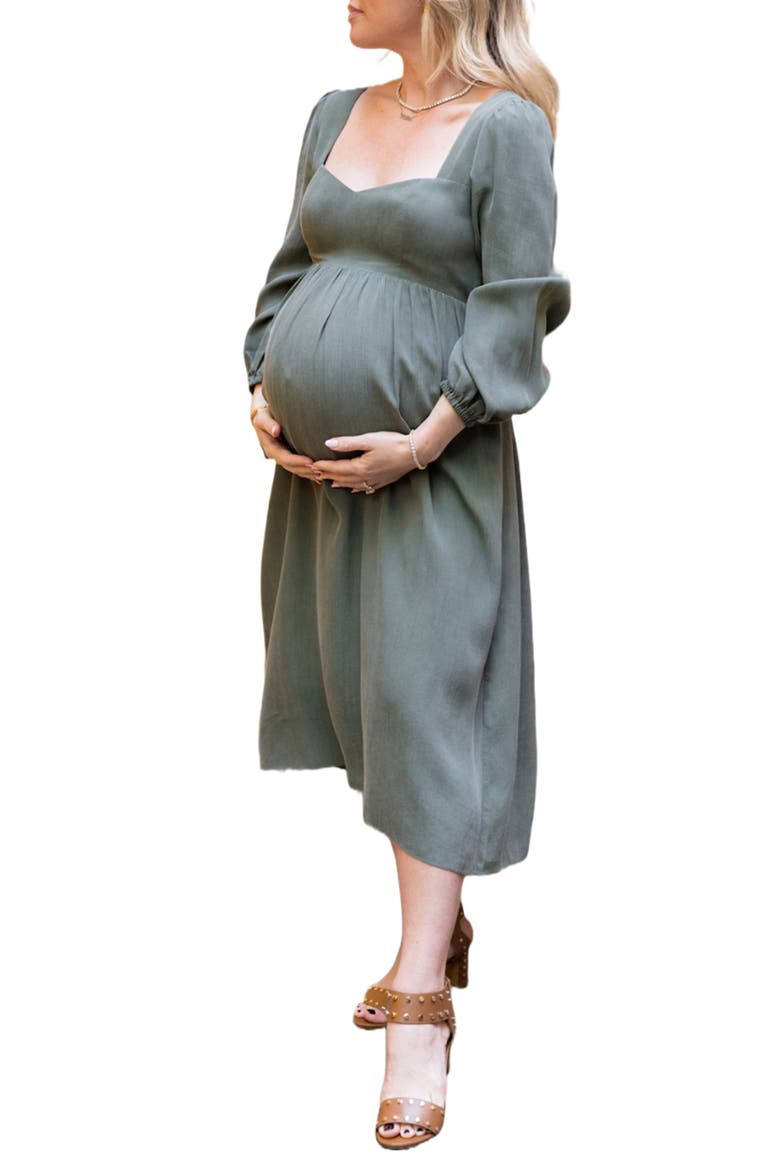 Sophie Long Sleeve Maternity Midi Dress, Alternate, color, GREEN