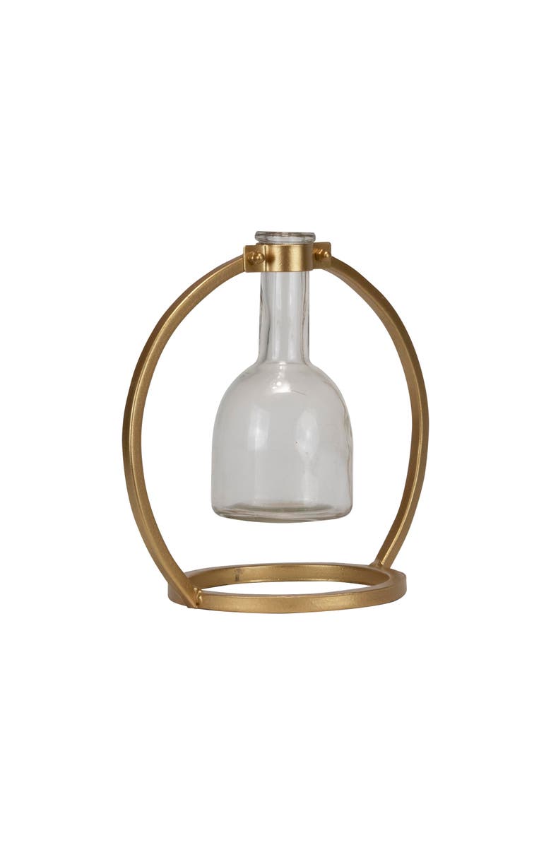Foreside Home and Garden Glass Vase Metal Stand, Alternate, color, Gold