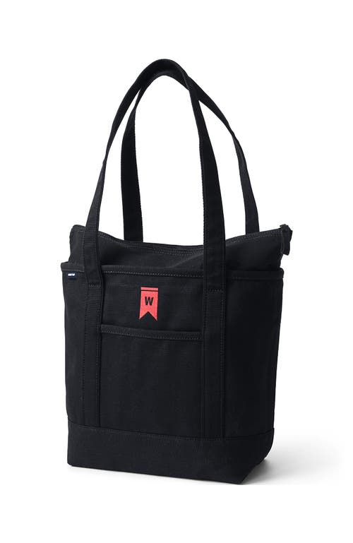Lands' End Zip Top Long Handle Canvas Tote Bag In Black