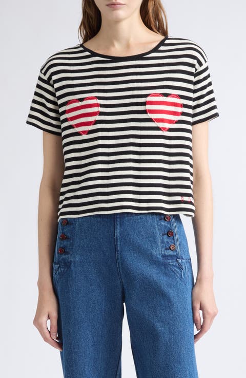 Rib Stripe Cotton T-Shirt
