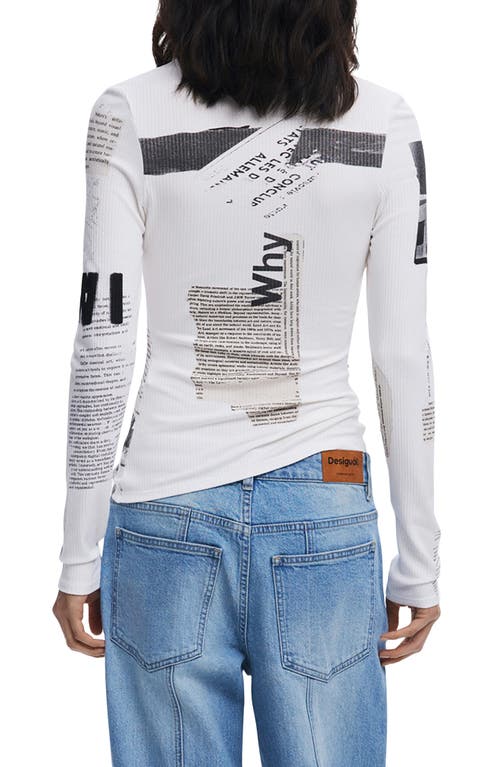Desigual Mixed Print Long Sleeve Knit Top In White