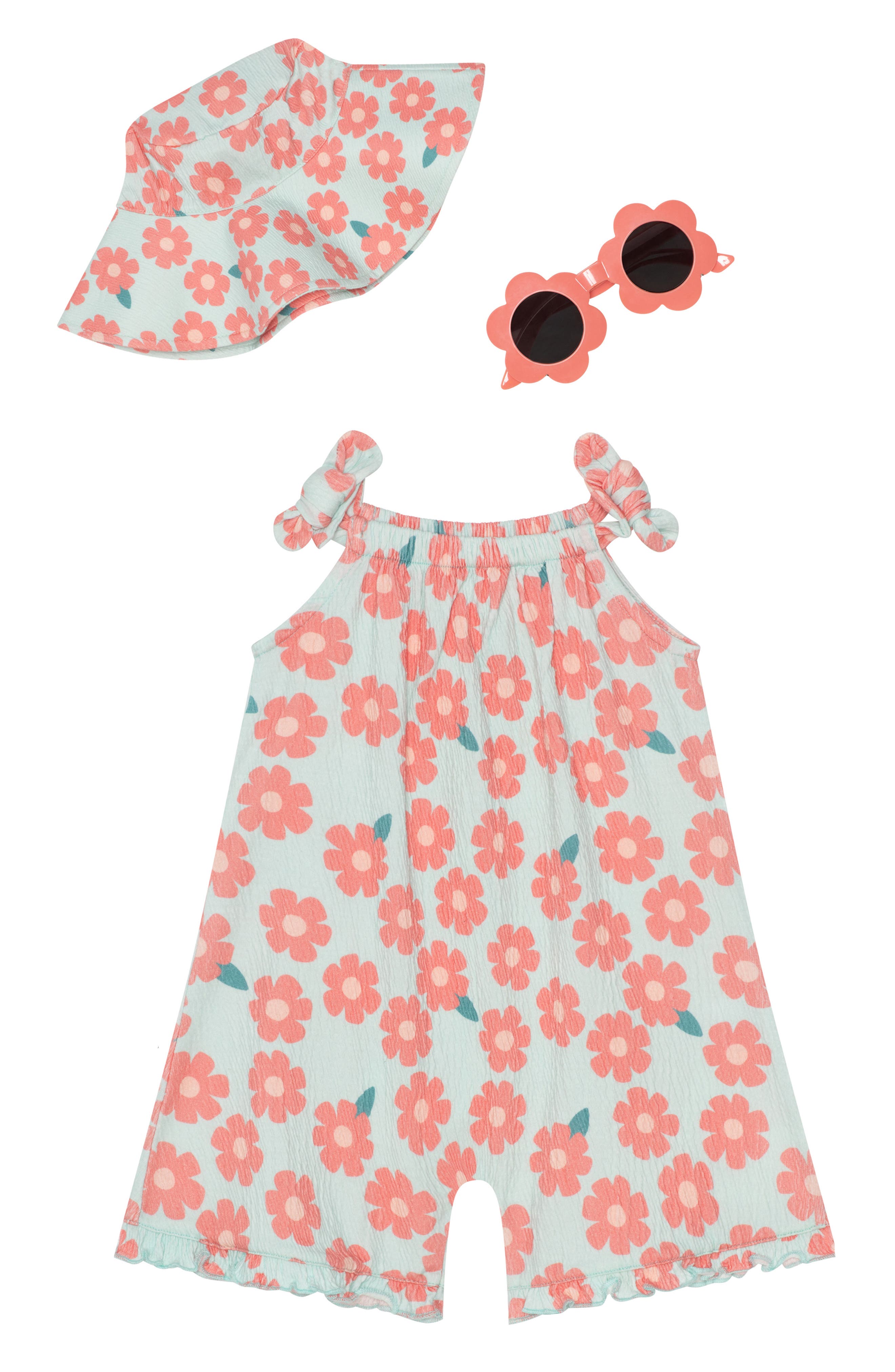 Petit Lem’s Mini Threads Floral Romper, Bucket Hat & Sunglasses Set
