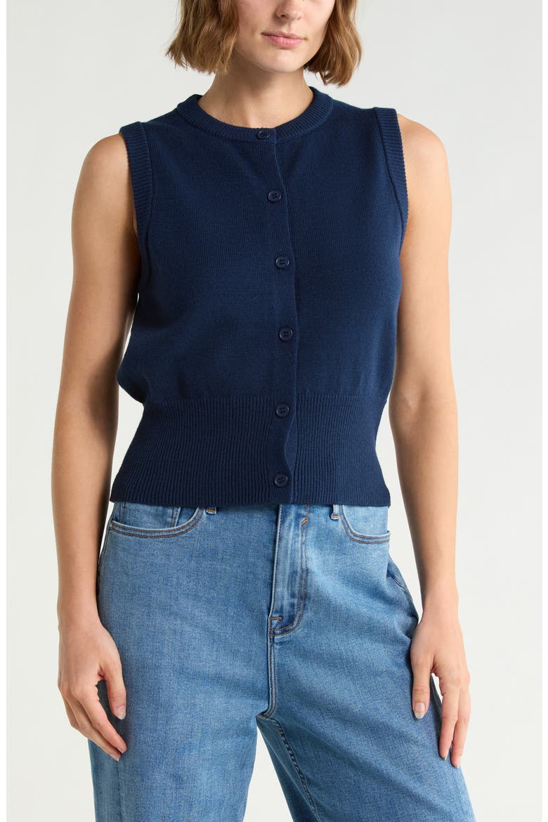 Button Sweater Vest, Main, color, NAVY