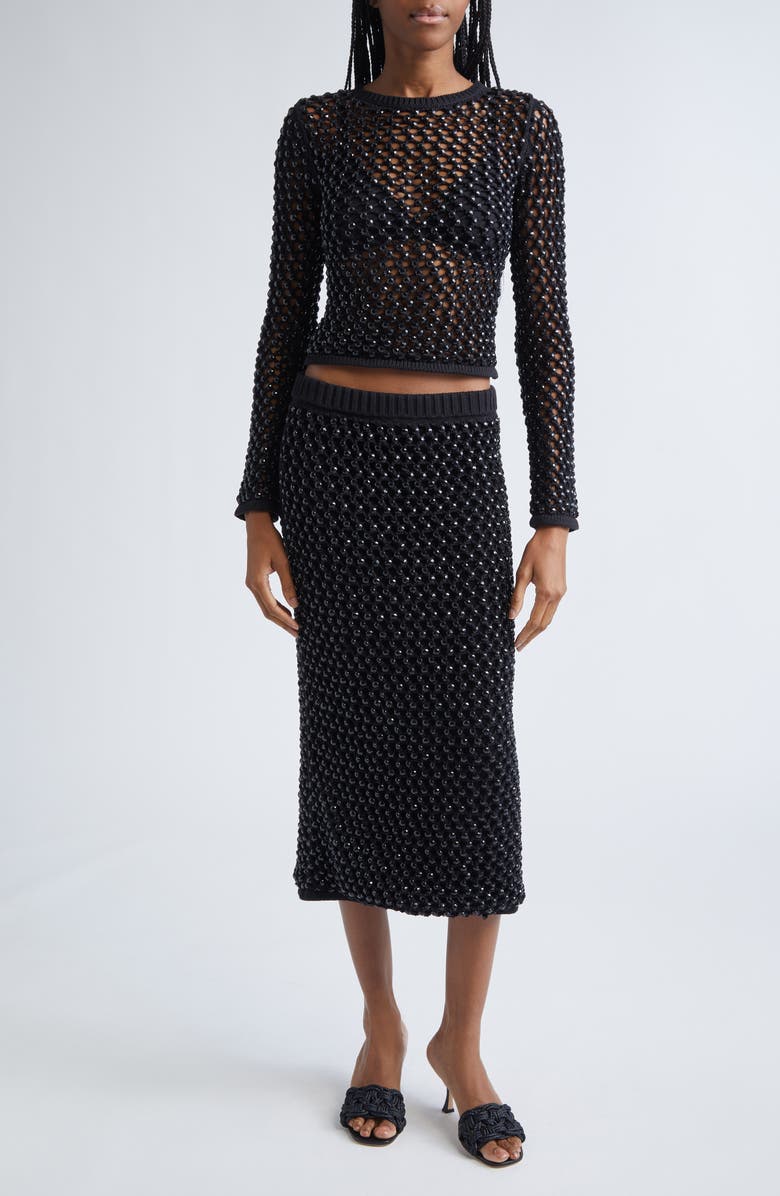 Diotima Spice Embellished Fishnet Sweater Skirt, Alternate, color, Black