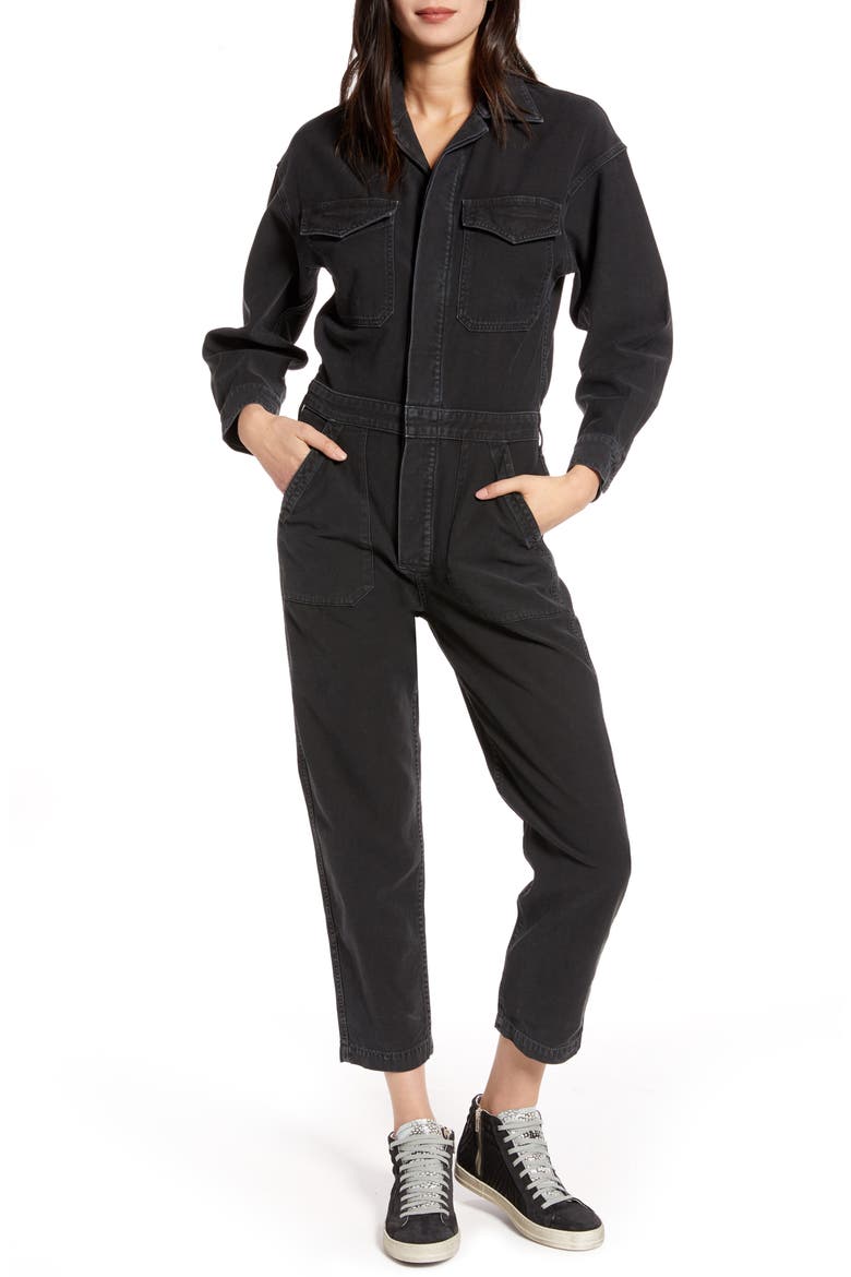 Marta Long Sleeve Cotton Twill Utility Jumpsuit, Main, color, WASHED BLACK