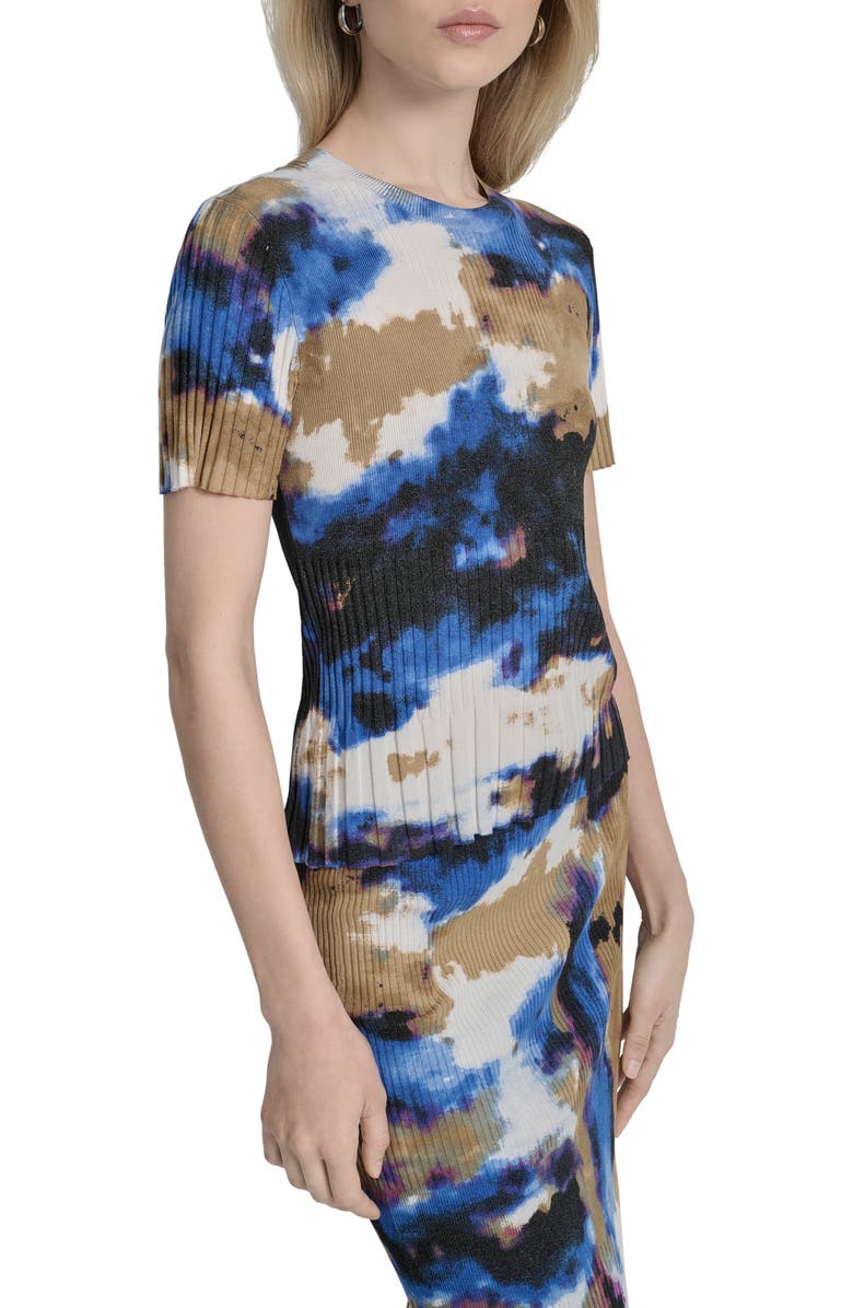 DKNY Print Mix Rib Short Sleeve Sweater, Alternate, color, Clouded In