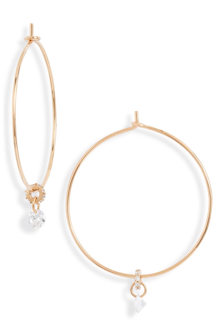 Floating Cubic Zirconia Hoop Earrings, Main, color, CLEAR- GOLD