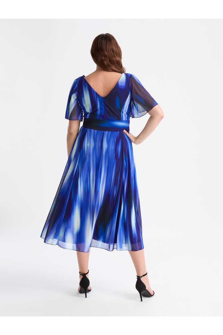 Victoria Ikat Angel Sleeve Midi Dress, Alternate, color, Blue Ikat